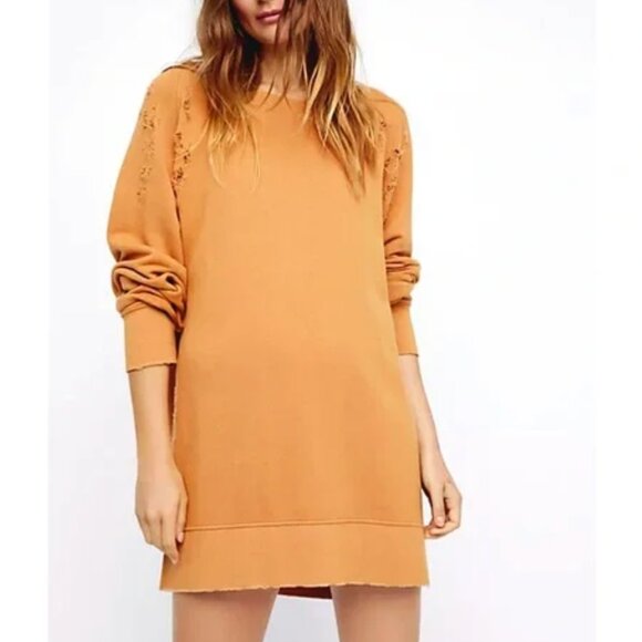 Free People Sweatshirt hole in my heart distressed womens Orange (xsmall small) - Picture 1 of 8